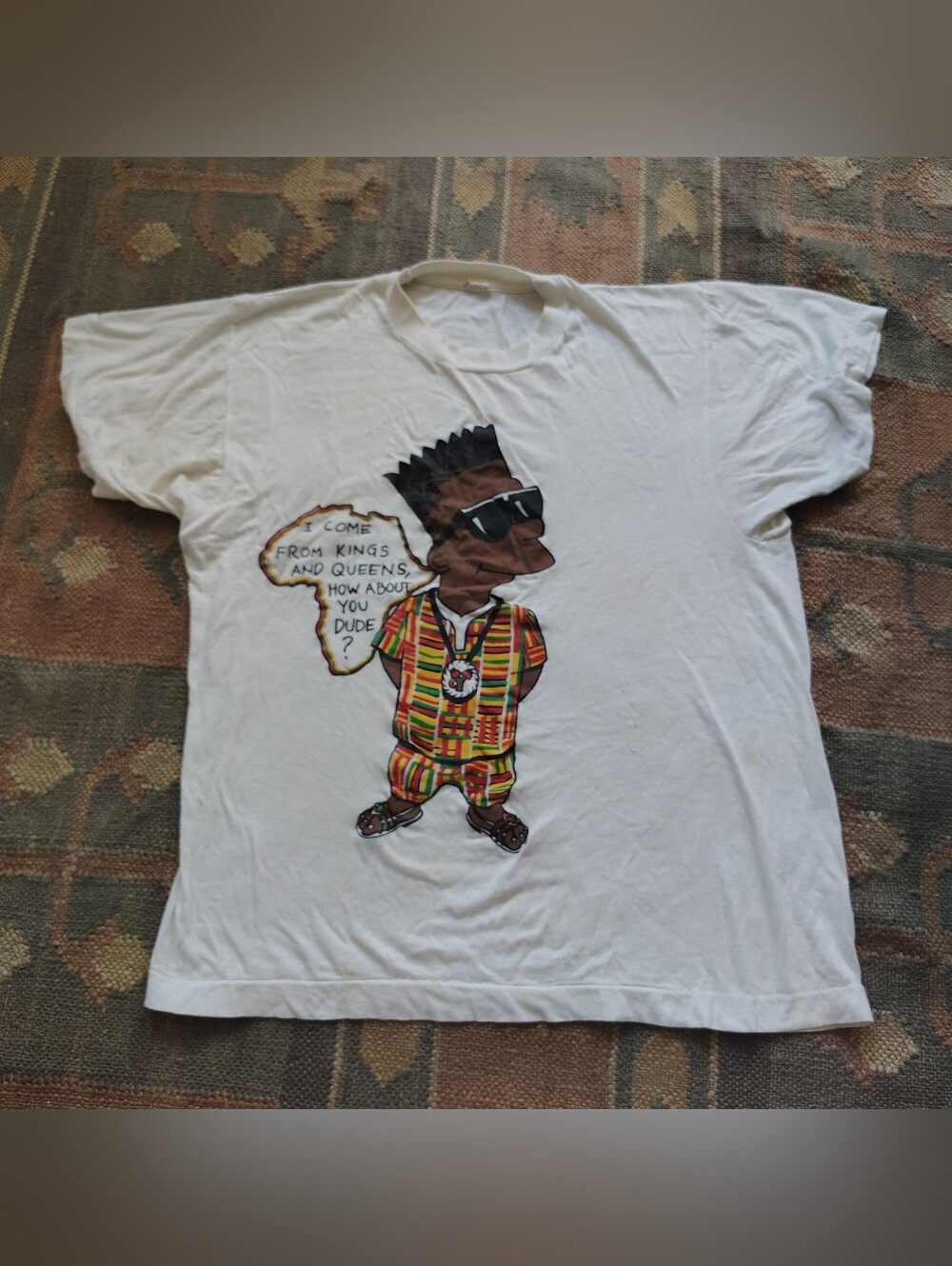 Vintage Black Bart Simpson Africa Single Stitch White Tshirt Medium Large